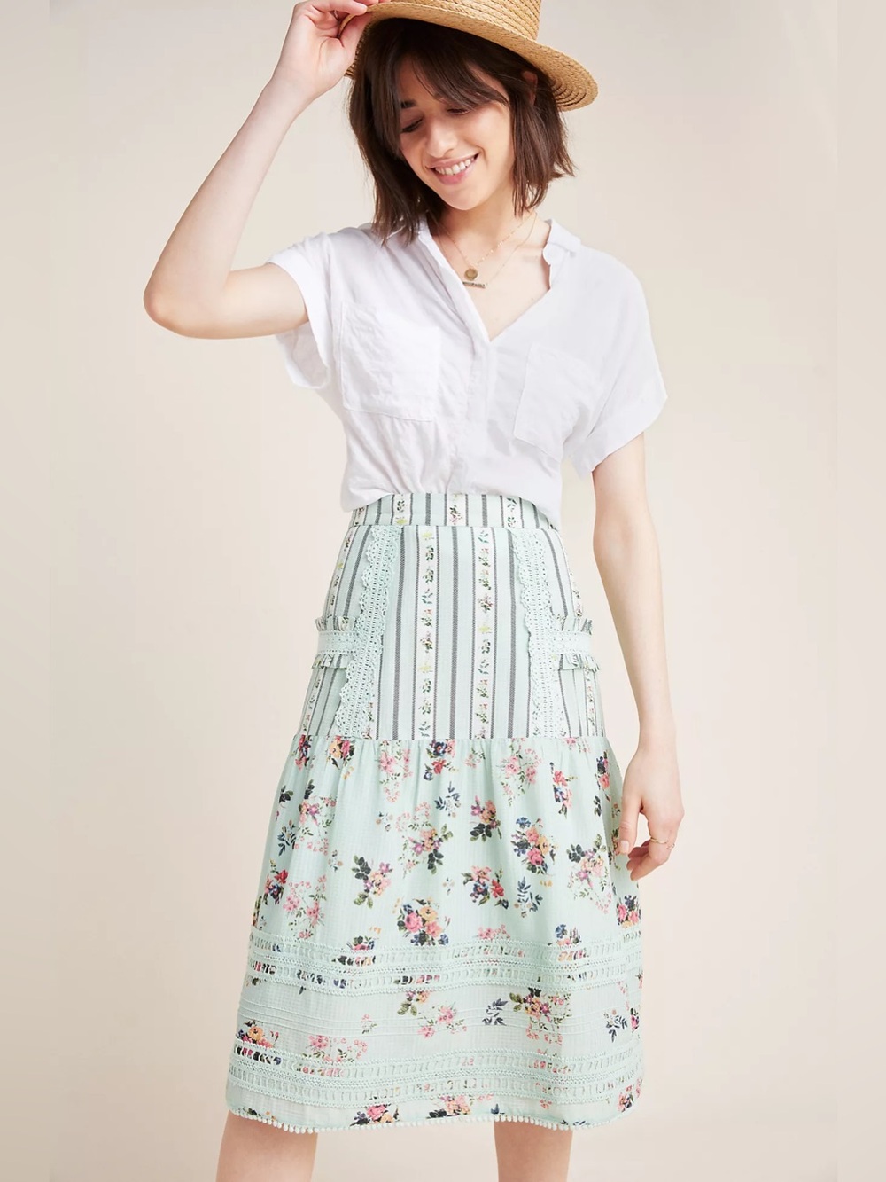 Hemant & Nandita Amour Floral Lace Midi Skirt